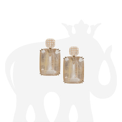 Golden Rutilated Cushion Earrings with Diamonds