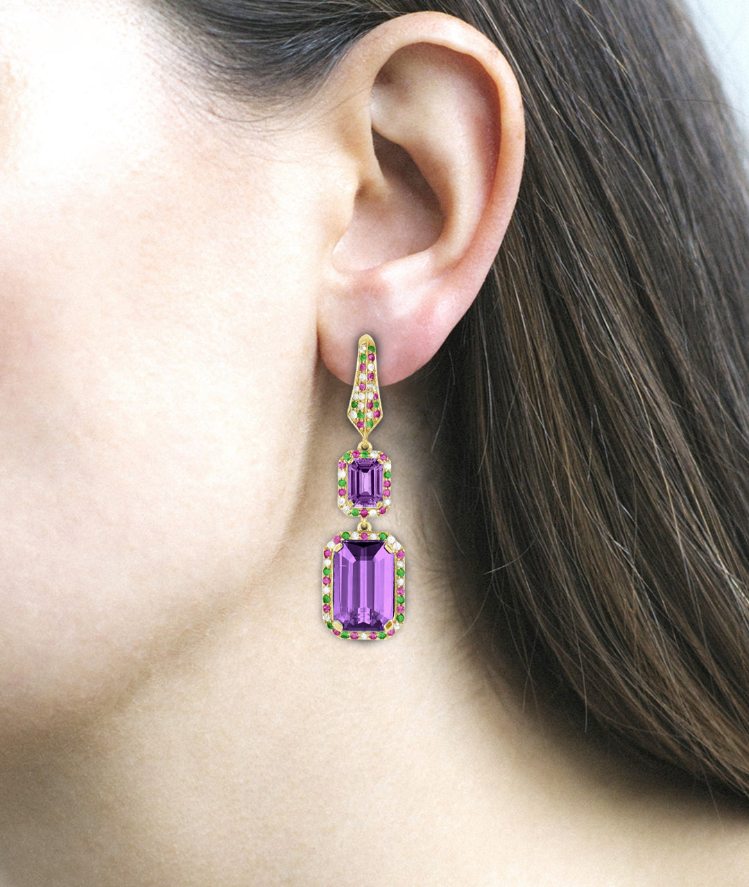 Yellow gold-Amethyst with Sapphire & Tsavorites