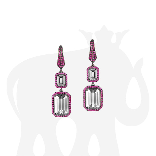 Rock Crystal with Diamonds & Ruby Earrings