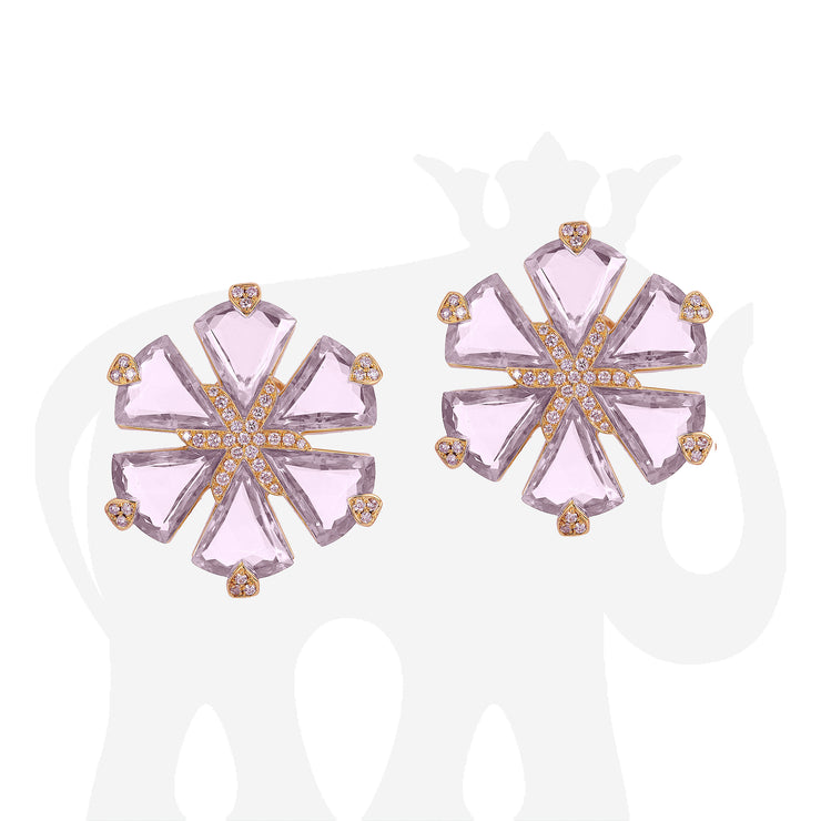 Lavender Amethyst Fancy Trillion Flower Diamond Earrings