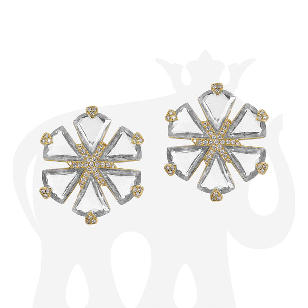 Rock Crystal Fancy Trillion Flower Diamond Earrings