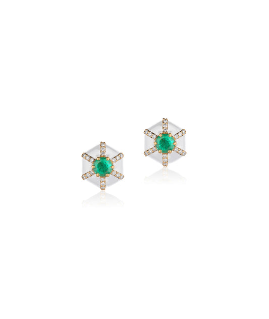 Yellow gold-Emerald with White Enamel