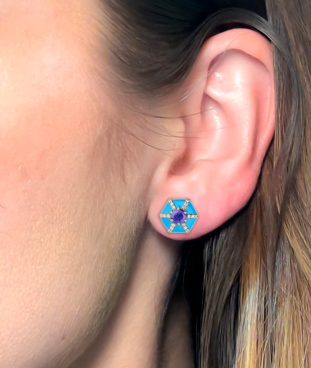 Yellow gold-Tanzanite with Turquoise Enamel