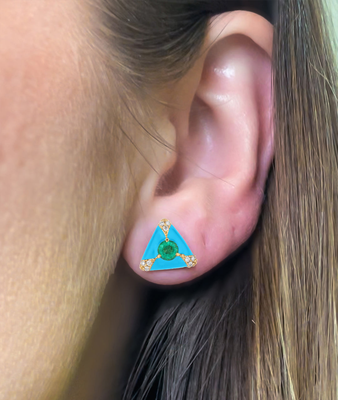 Yellow gold-Emerald with Turquoise Enamel