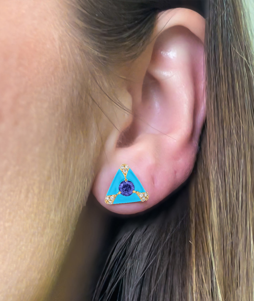 Yellow gold-Tanzanite with Turquoise Enamel