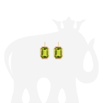 Peridot Emerald Cut Bezel Set Earrings on Wire