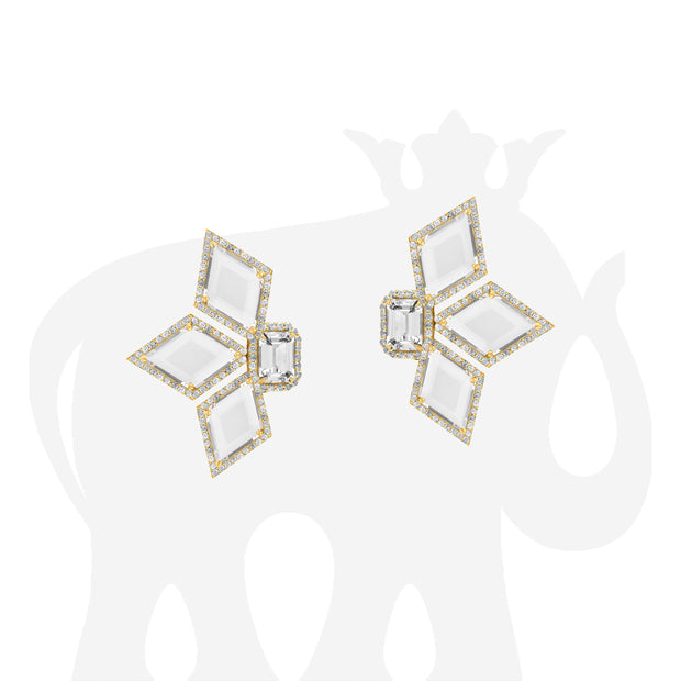 Fancy Cut Rock Crystal Earrings with Diamonds