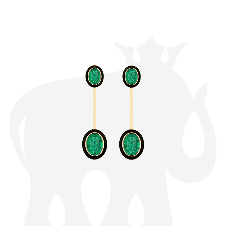 Emerald Oval Cut Earrings with Enamel