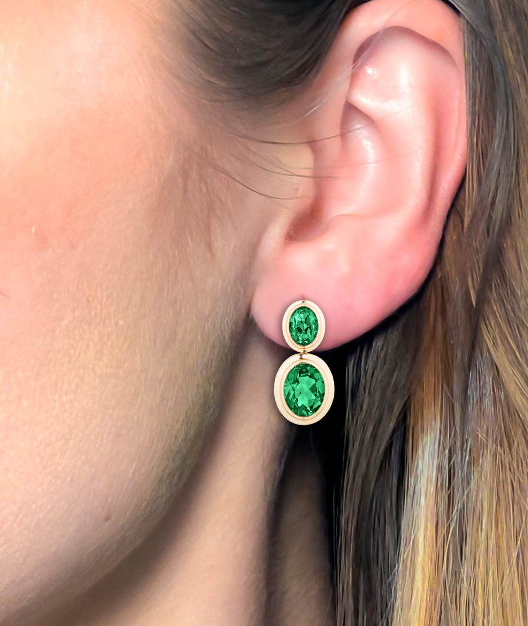 Oval Bezel Drop Earrings
