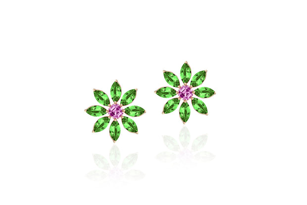 Marquise-cut Tsavorites and Pink Sapphires Stud Earrings