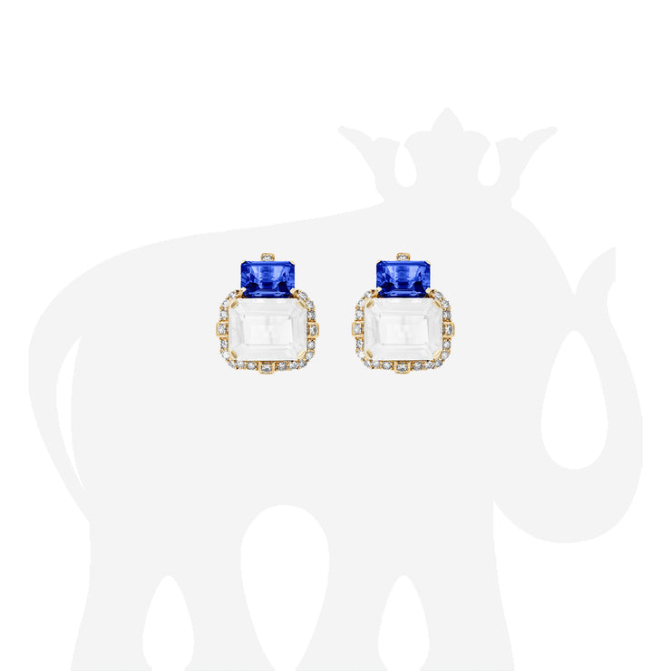 2 Stone Moon Quartz and Iolite Earrings with Diamonds