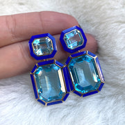 Blue Topaz with Lapis Lazuli & Turquoise Inlay Emerald Cut Earrings