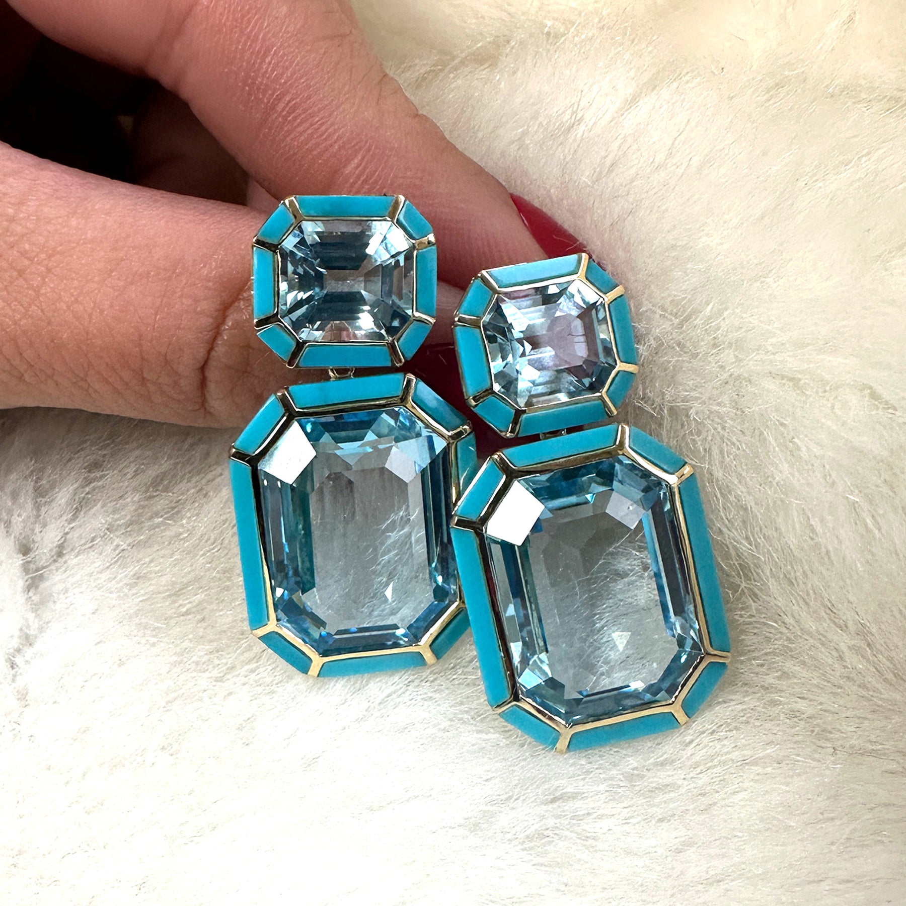 Emerald cut blue hot sale topaz earrings