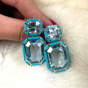 Blue Topaz & Turquoise Inlay Emerald Cut Earrings
