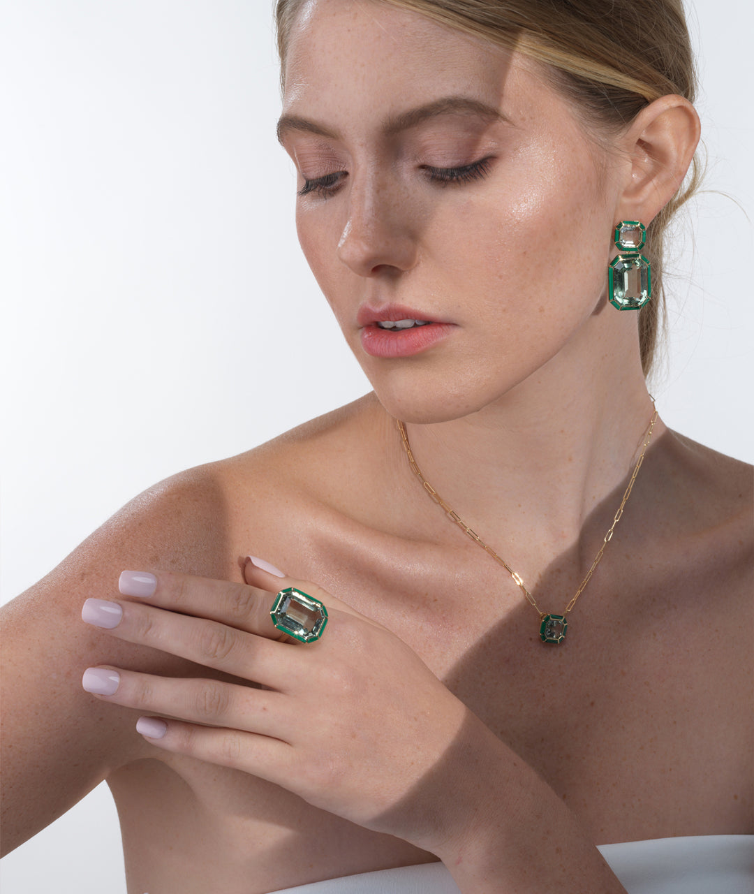 Yellow gold-Prasiolite with Malachite