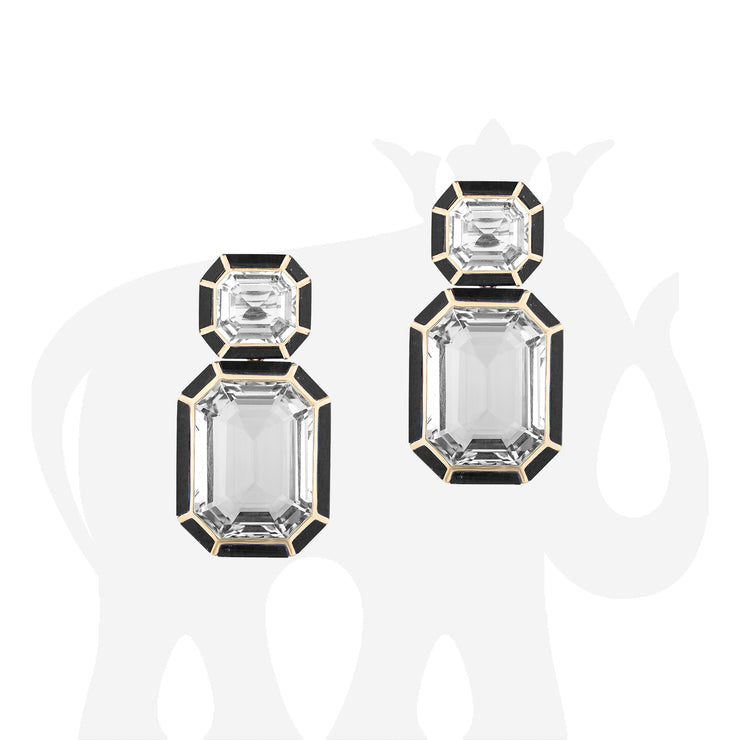 Rock Crystal & Onyx Inlay Emerald Cut Earrings
