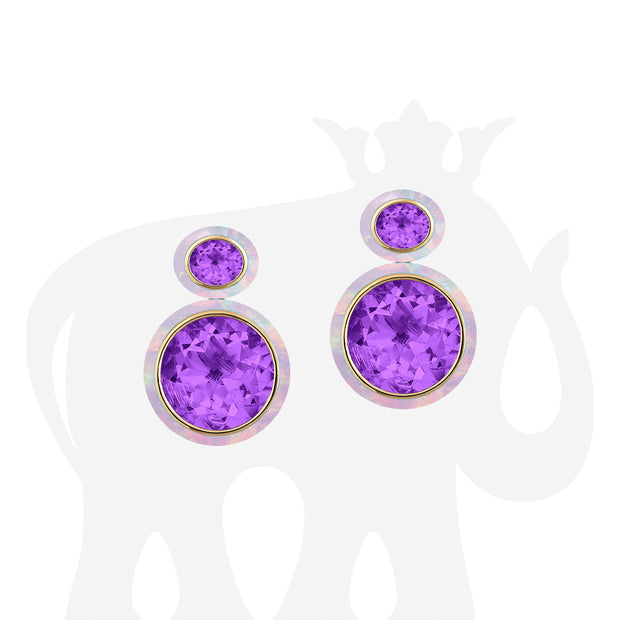 Amethyst & Pink Opal Inlay Oval Earrings