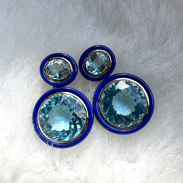 Blue Topaz & Lapis Lazuli Inlay Oval Earrings