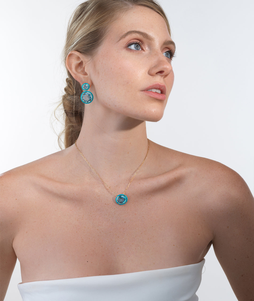 Yellow gold-Blue Topaz with Turquoise