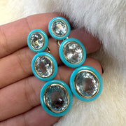3 tier Oval Blue Topaz & Turquoise Inlay Earrings