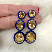 3 tier Oval Citrine & Lapis Lazuli Inlay Earrings