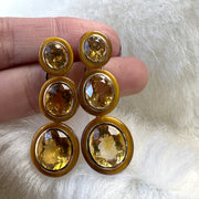 3 tier Oval Citrine with Lapis Lazuli & Tiger's Eye Inlay Earrings