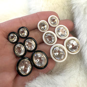 3 tier Oval Rock Crystal & Onyx Inlay Earrings