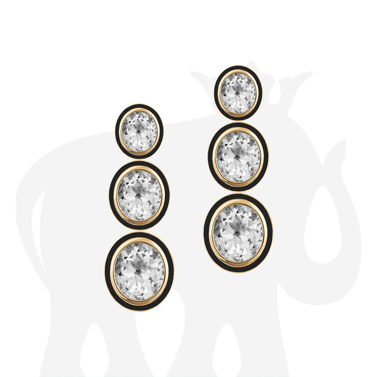 3 tier Oval Rock Crystal & Onyx Inlay Earrings