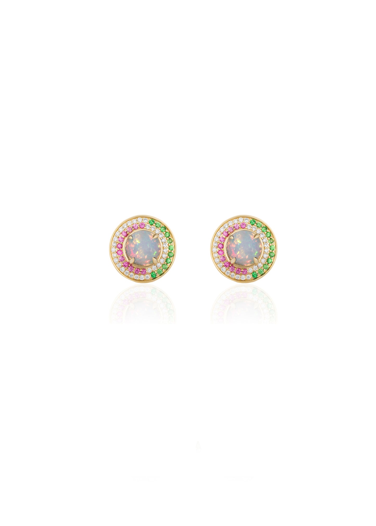 Round Opal Multicolor Halo Stud