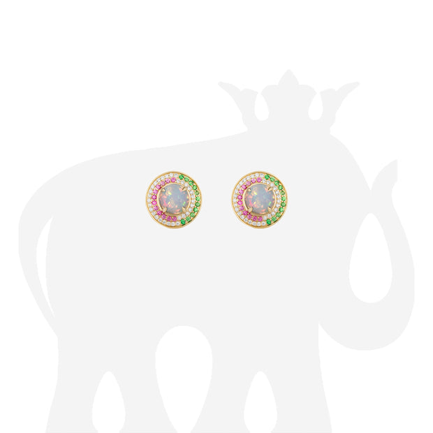Opal Earrings with Diamonds, Pink Sapphire & Tsavorite