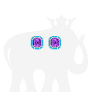 Amethyst with Pink Opal & Turquoise Inlay Stud Earrings
