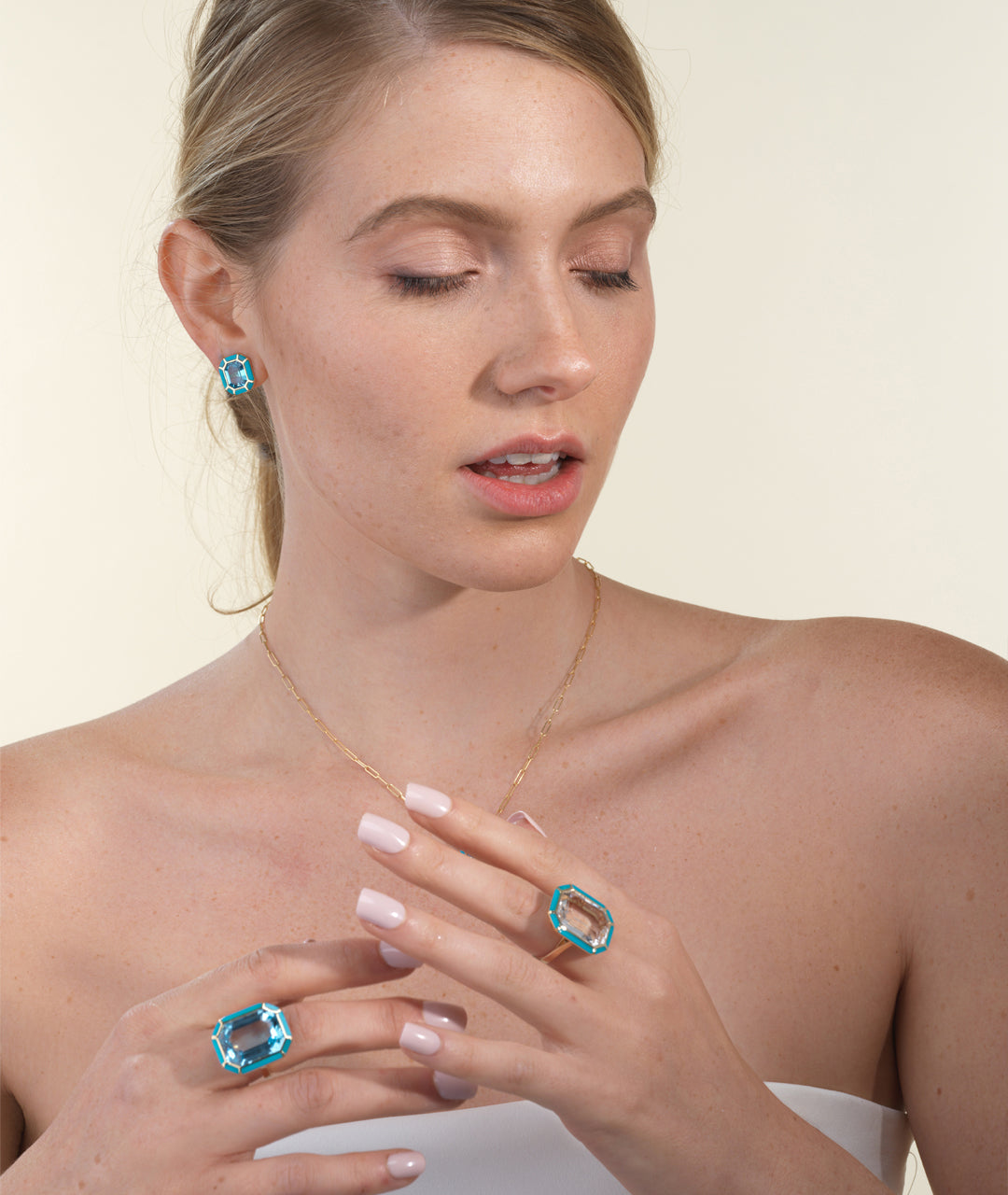 Yellow gold-Blue Topaz with Turquoise