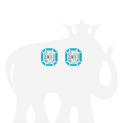Blue Topaz & Turquoise Inlay Stud Earrings