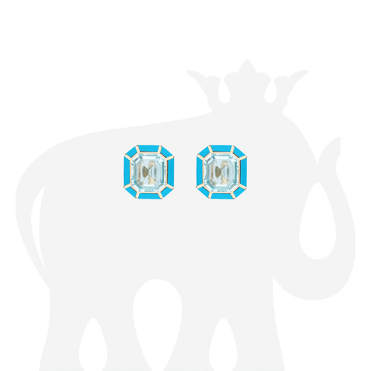 Blue Topaz & Turquoise Inlay Stud Earrings