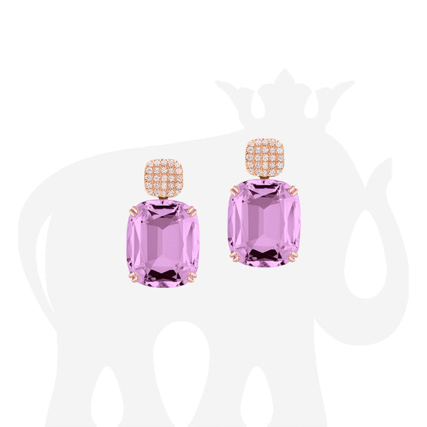 Lavender Amethyst Cushion & Diamonds Earrings