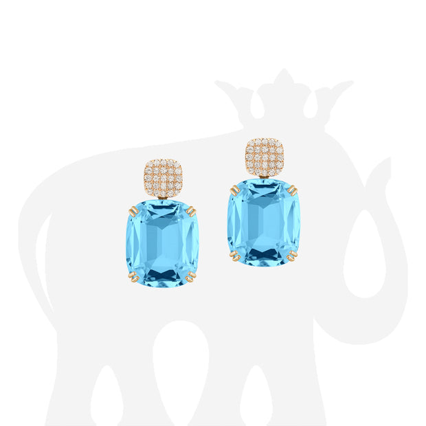 Blue Topaz Cushion & Diamonds Earrings