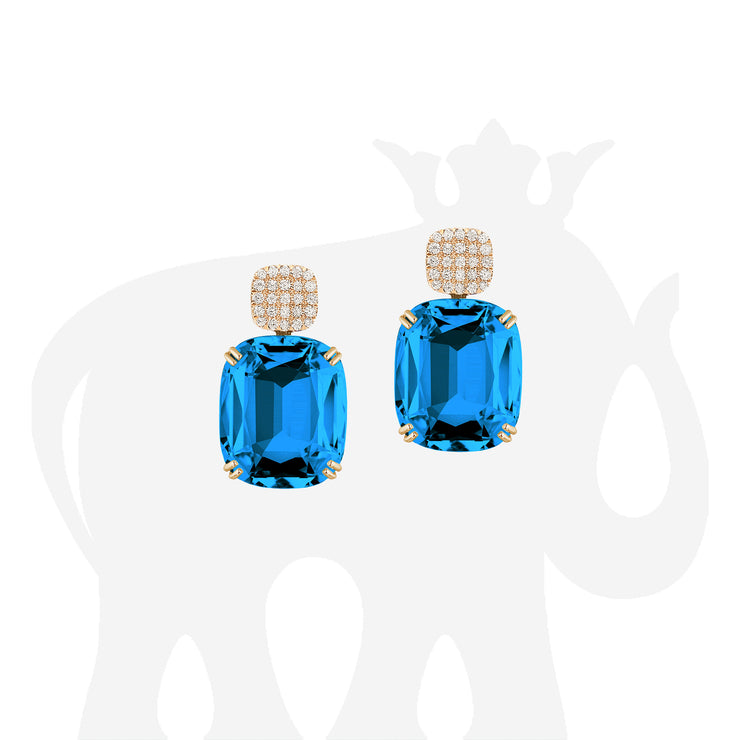 London Blue Topaz Cushion & Diamonds Earrings