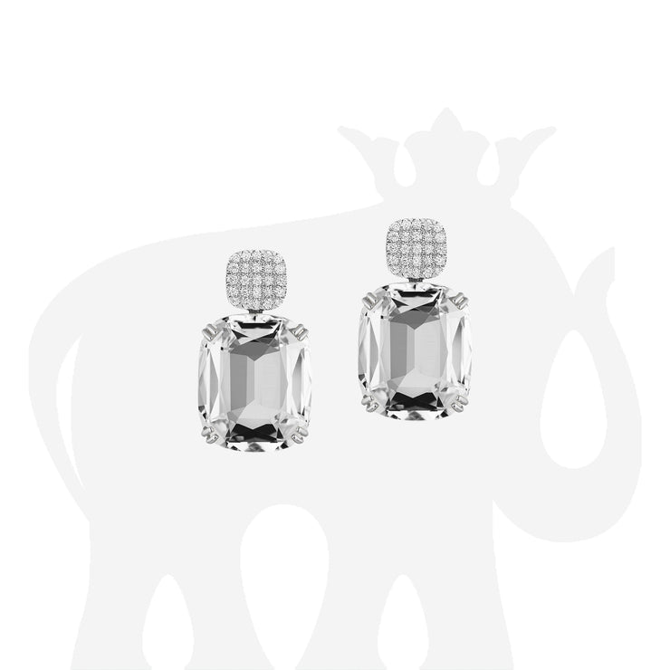 Rock Crystal Cushion & Diamonds Earrings