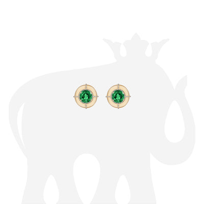 Round Cut Emerald Earrings with Diamonds