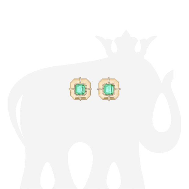 Asscher Cut Emerald Earrings with Diamonds
