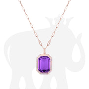 Amethyst with Pink Opal & Turquoise Inlay Emerald Cut Pendant