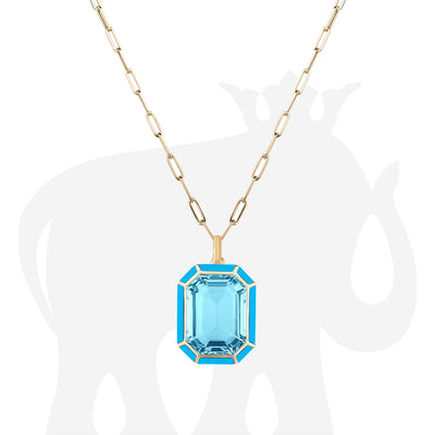 Blue Topaz & Turquoise Inlay Emerald Cut Pendant