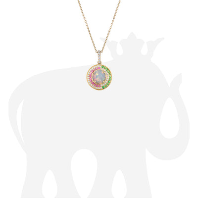 Opal Pendant with Diamonds, Pink Sapphire & Tsavorite