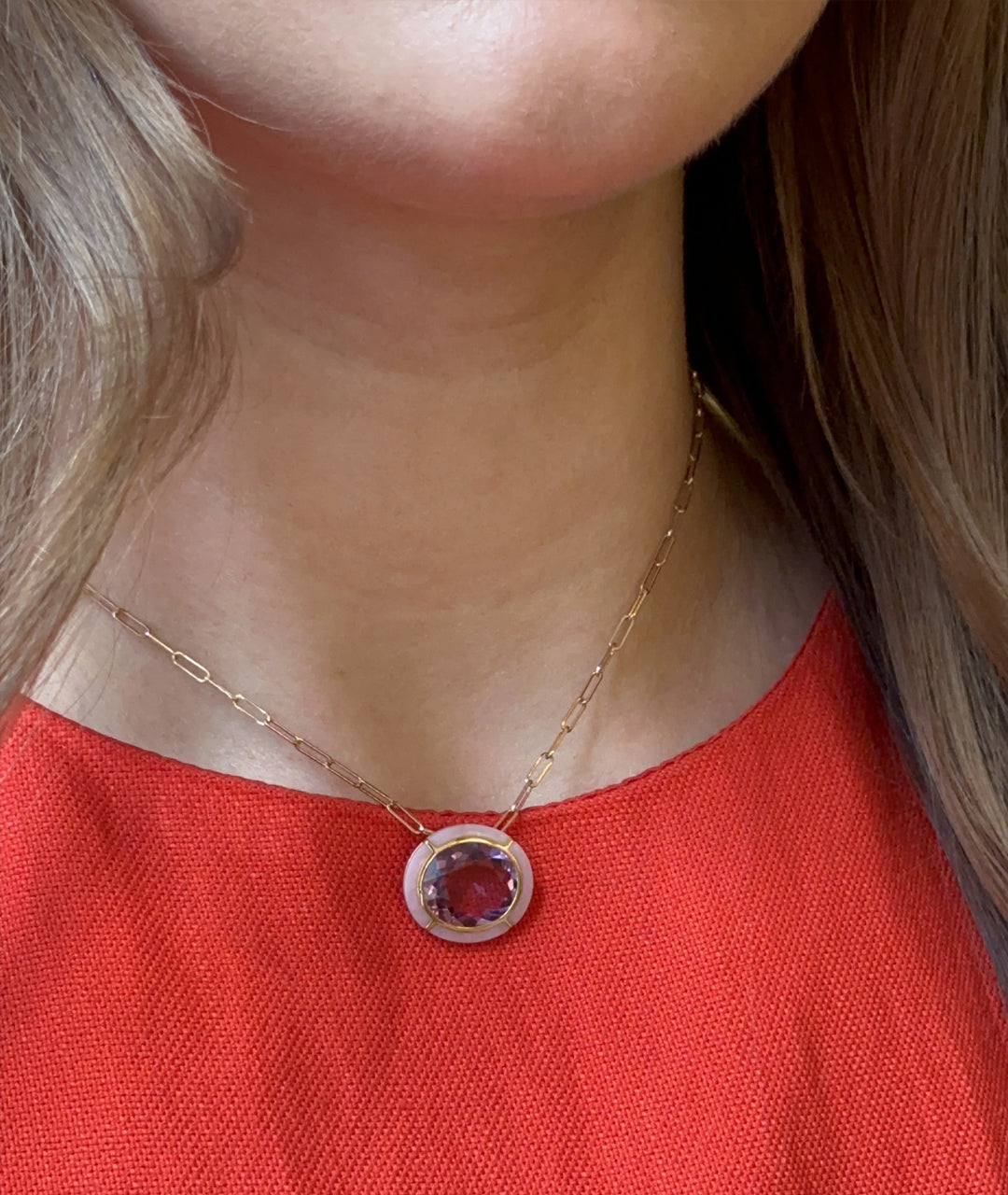 Rose gold-Amethyst with Pink Opal