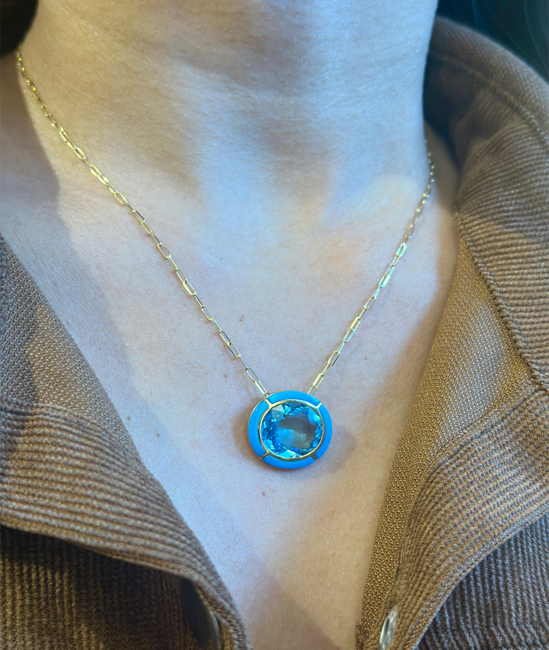 Yellow gold-Blue Topaz with Turquoise