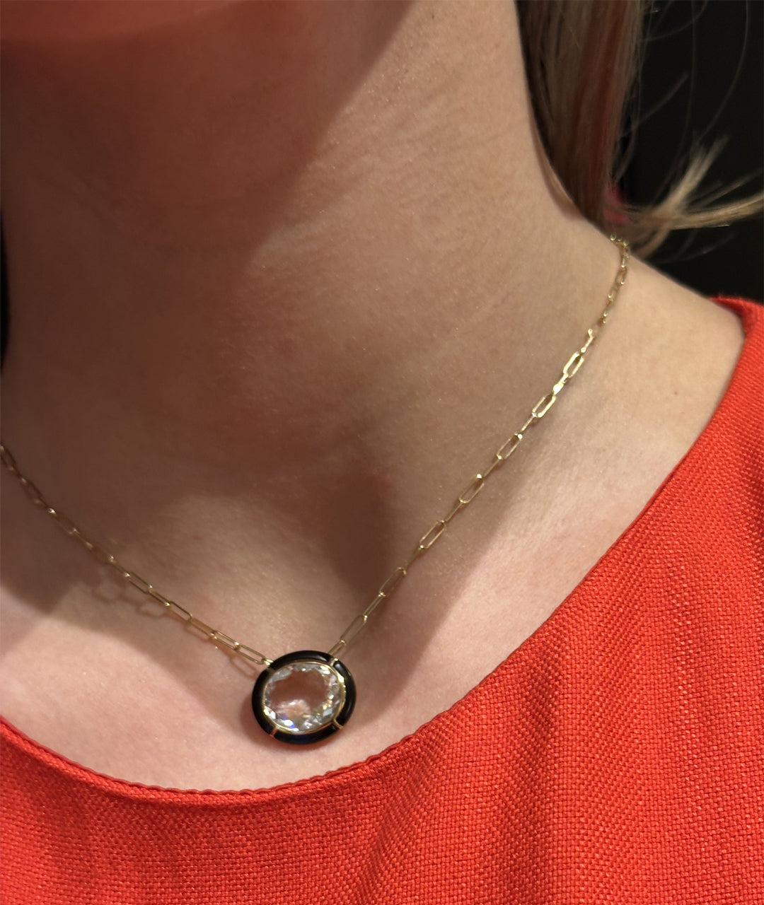 Yellow gold-Rock Crystal with Onyx