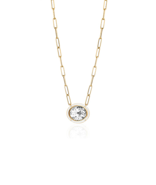 Yellow gold-Rock Crystal with White Agate