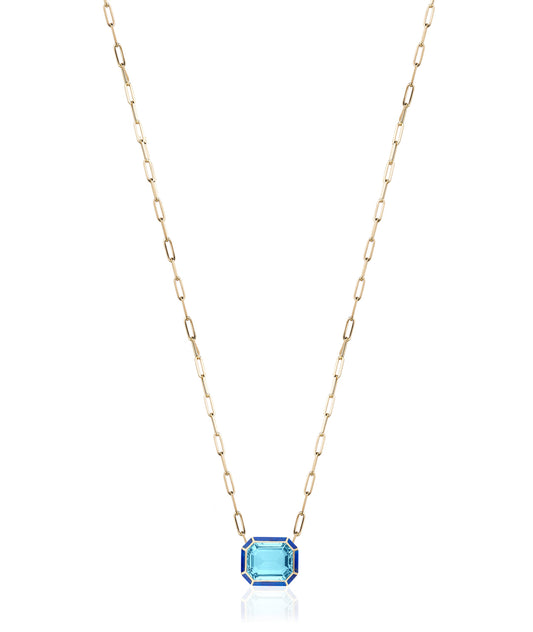 Yellow gold-Blue Topaz with Lapis