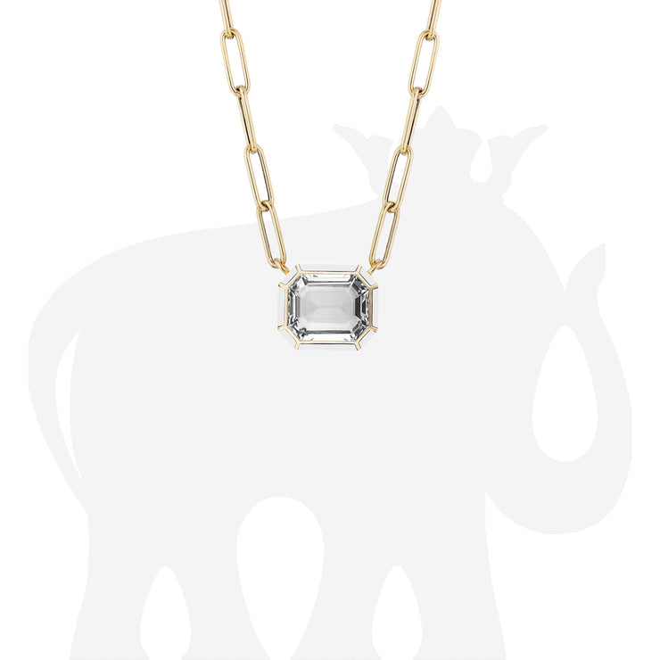 Rock Crystal & White Agate Inlay Emerald Cut Pendant