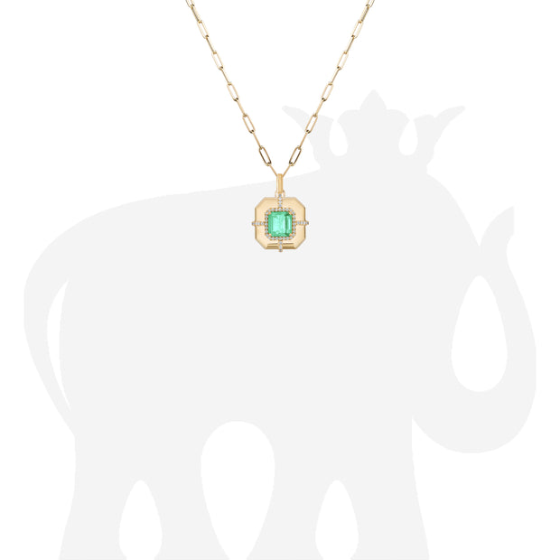 Asscher Cut Emerald Pendant with Diamonds